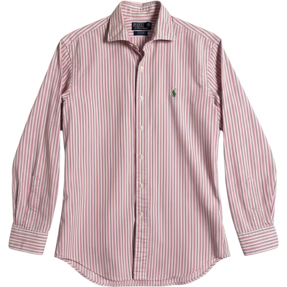 POLO BY RALPH LAUREN Size L Stanton Classic Fit Pink Green Stripe Shirt Mens L